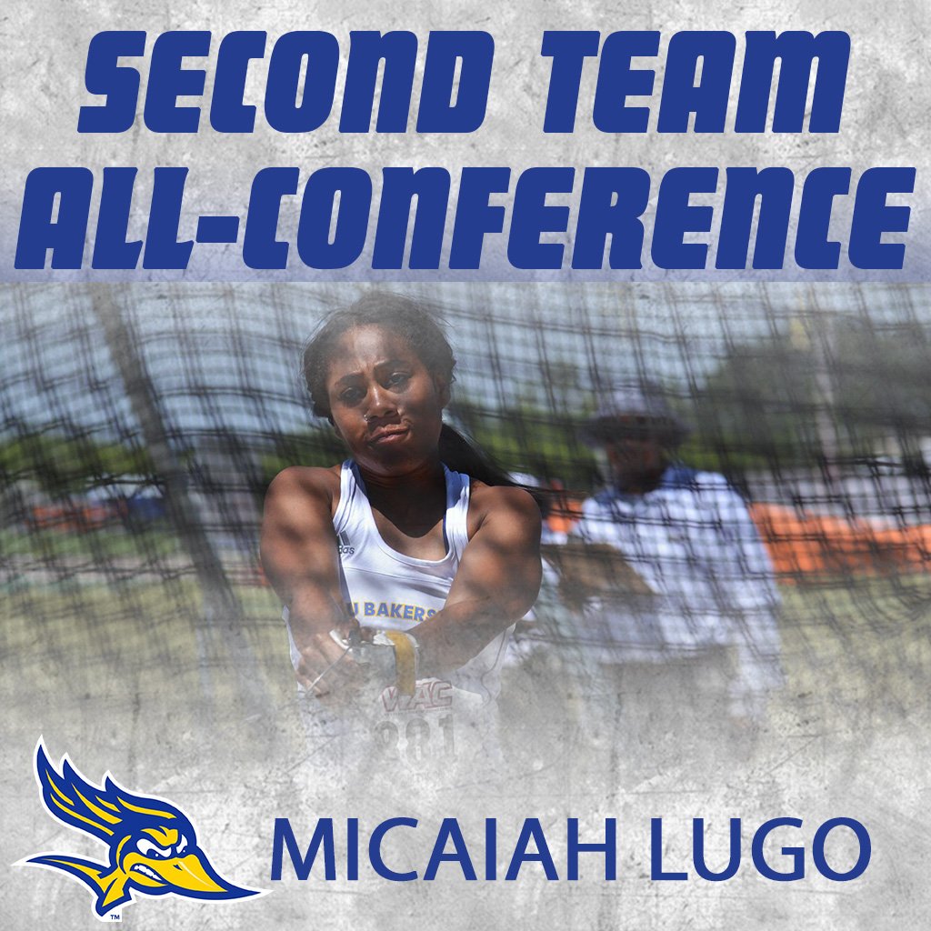 CSUBAthletics's tweet photo. #CSUBtrack: Micaiah Lugo places sixth in the hammer throw with a season-best 49.47m (162-04) mark to close out her collegiate career with a podium finish and Second Team All-Conference nod at the WAC Outdoor Championships! ππΌ
#allrunners #WACotf https://t.co/ER8tX4Ybaj