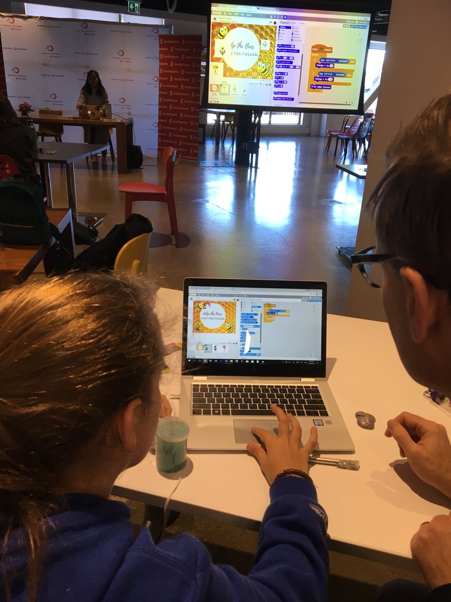 sbrownpeters's tweet photo. After creating our save the bees game-related assets, it’s time to code! #glcCodeDay #canadalearningcode #scotiabank #girlslearning code #awesomelearning https://t.co/RLsMPIpeT8
