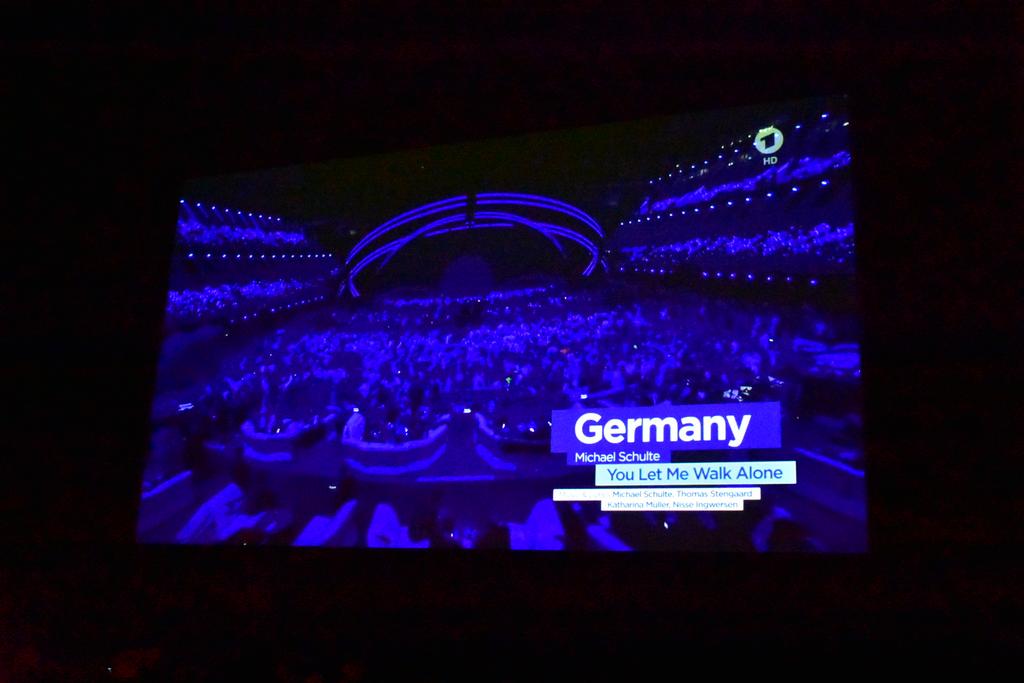 Culch_ie's tweet photo. Hahahaha. Sitting in an auditorium in Munich, about to watch the #Germany entry and the screen freezes. #EUROVISION https://t.co/WkTHhPLnOk