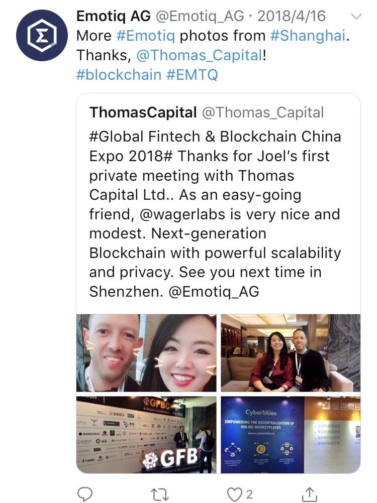 Thomas_Capital's tweet photo. This is a fantastic record and I should congratulate Thomas Capital Ltd. on it. As a young team, we do walk carefully and cherish every high-quality business corporation. As @wagerlabs who is CEO of Emotiq said, good things are coming.@Emotiq_AG #Emotiq @wanglibo0910 @congcong_yu https://t.co/Sd5QU4htfu