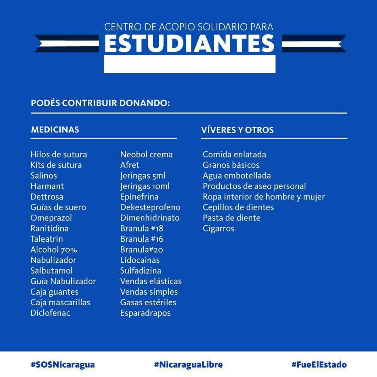 edublandon's tweet photo. ¡Es Urgente! #SOSDelivery Necesito su apoyo RT.
Estamos recolectando víveres y medicamentos casa a casa. Si no podes ir hasta las universidades, vamos por tu ayuda y la entregamos personalmente. Info via DM por seguridad. #NicaraguaLibre #SOSNicaragua https://t.co/vSgFLB7Fl3