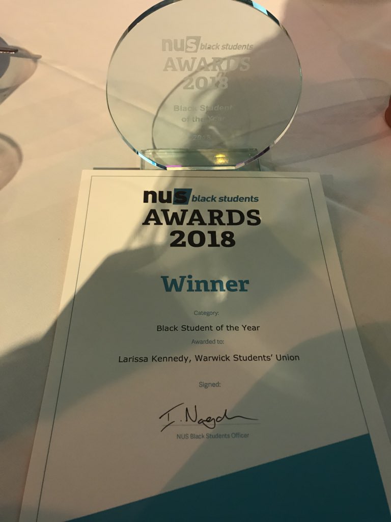 .@AyoOlatunji96 said organisers’ success is testament to those supporting them. I can’t stress how true this is. I am so grateful for this award &amp; I wouldn’t have been able to do half of what we have without the socs &amp; people tagged in this. A thousand thank yous xxx
#NUSBlack18