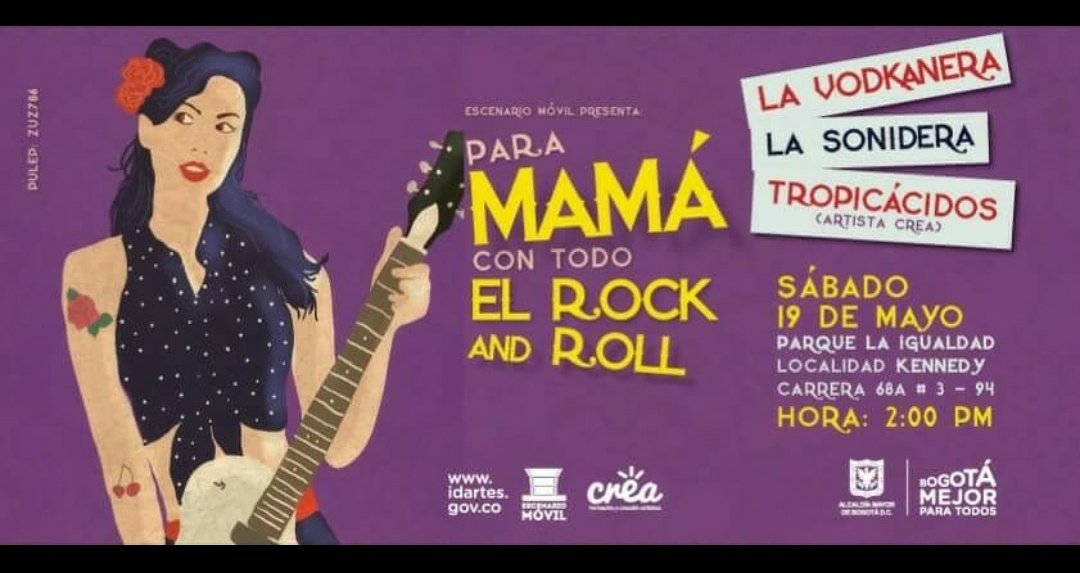 Rotela_co's tweet photo. @Vodkanera @La_Sonidera y #Tropicácidos le tienen el plan perfecto para el próximo 19 de Mayo. .
.
🏞️#ParqueLaIgualdad en #Kennedy 🕑 2:00 PM 
#escenariomóvil @idartes https://t.co/aGFqRGqSWL