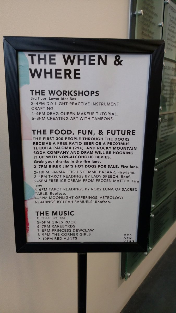thephotointern's tweet photo. Some of the cool things happening at #femfest inside @mcadenver right now! https://t.co/hevYaWb8ct