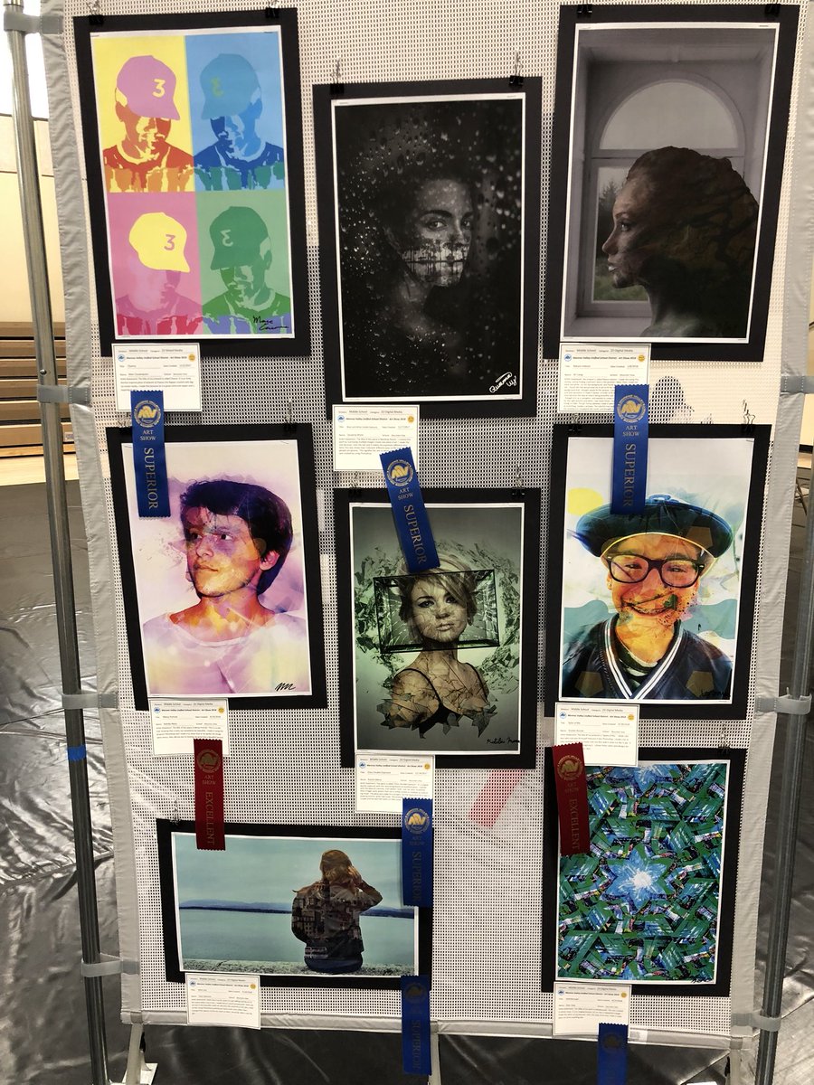 JonBlackAdmin's tweet photo. Some of my @MtViewMS students' entries in the @MorenoValleyUSD Art Show. #art #mvusd #PantherPride https://t.co/do5B9rQMpH