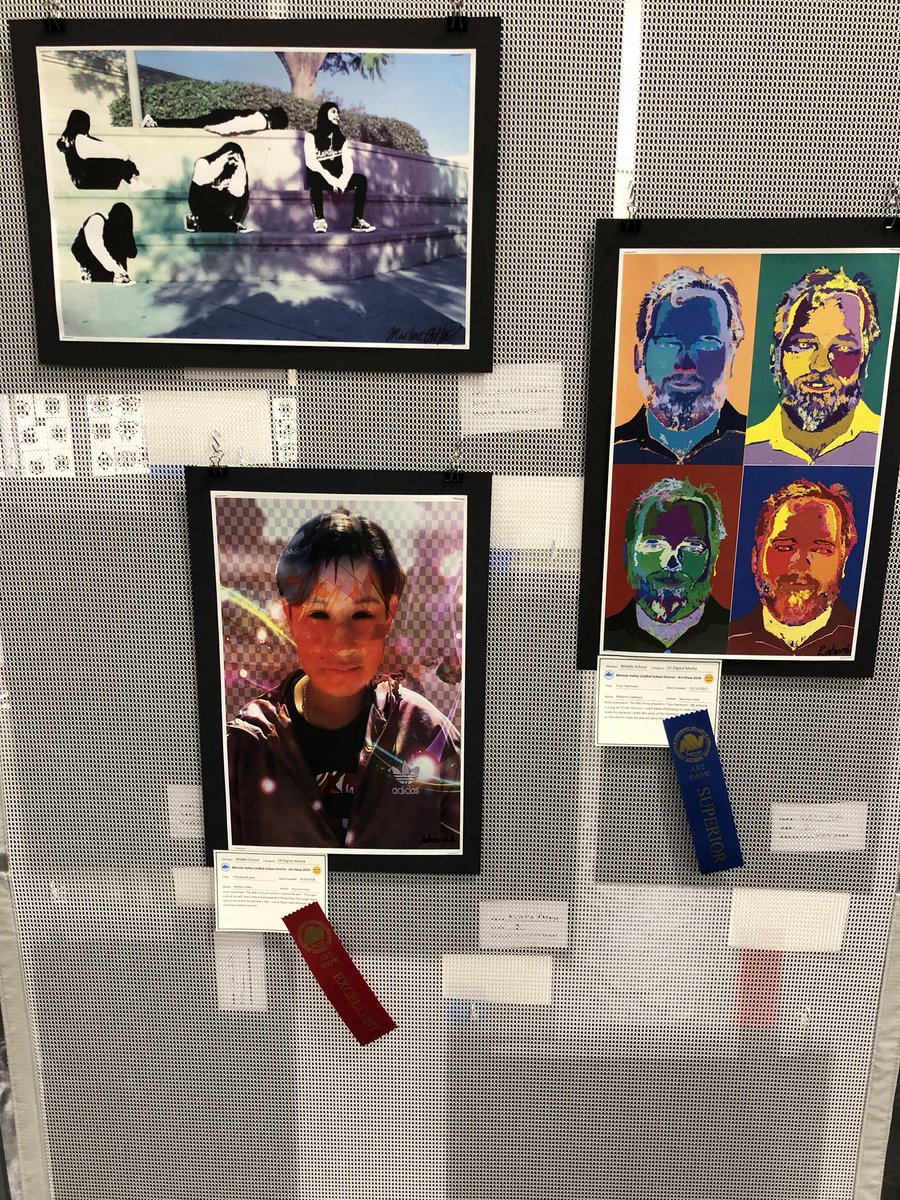 JonBlackAdmin's tweet photo. Some of my @MtViewMS students' entries in the @MorenoValleyUSD Art Show. #art #mvusd #PantherPride https://t.co/do5B9rQMpH