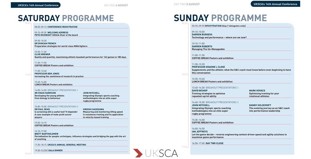 UKSCA's tweet photo. The 2018 Annual Conference programme is now live &amp; its a GREAT line up!

@DuncanFrench @Clivesportsandc @23Benjones @drcraigharrison @jamitchell0133 @paulread1010 @Coach_BrettB @darrenburgess25 @TheRealConehead @GraemeMorris83 @BlueSpotScience @MKovacsPhD @DH2014 https://t.co/trHoHi7o4y