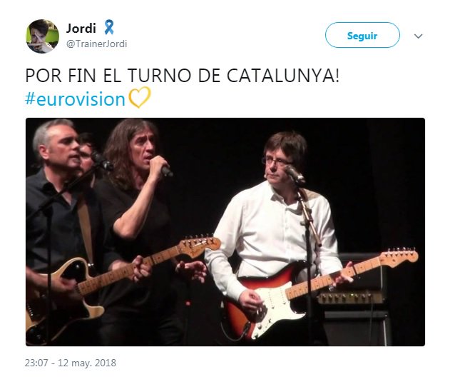tiramillas's tweet photo. No podía faltar la actualidad española en los mejores memes de Eurovisión: @KRLS y Cataluña #Eurovision  https://t.co/YSjLU4cPNr https://t.co/RCOGyojKqU