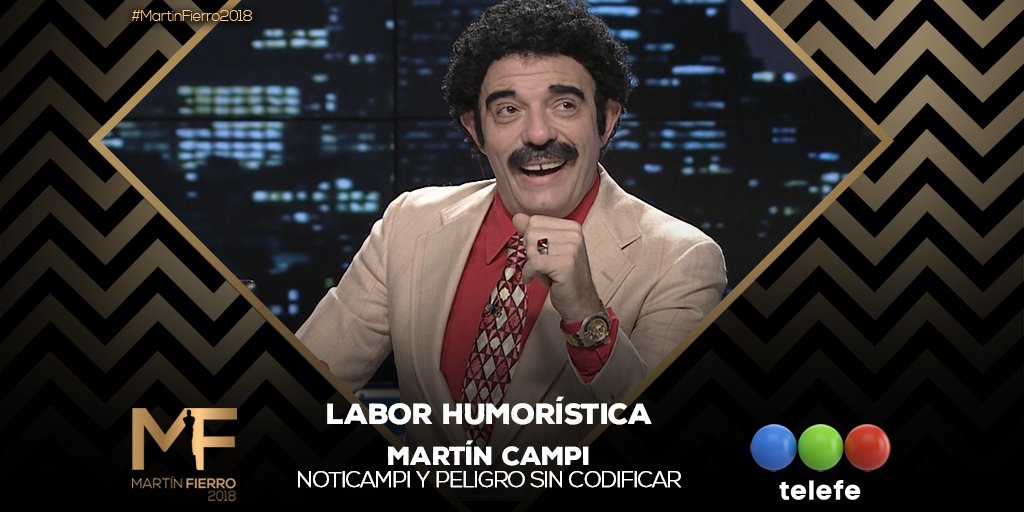 telefe's tweet photo. ¡Felicitamos a @martinCampi por su nominación a Labor humorística en los #MartinFierro2018 por su trabajo en #PeligroSinCodificar y #NotiCampi! ✨ https://t.co/Q5eYY2vl8W