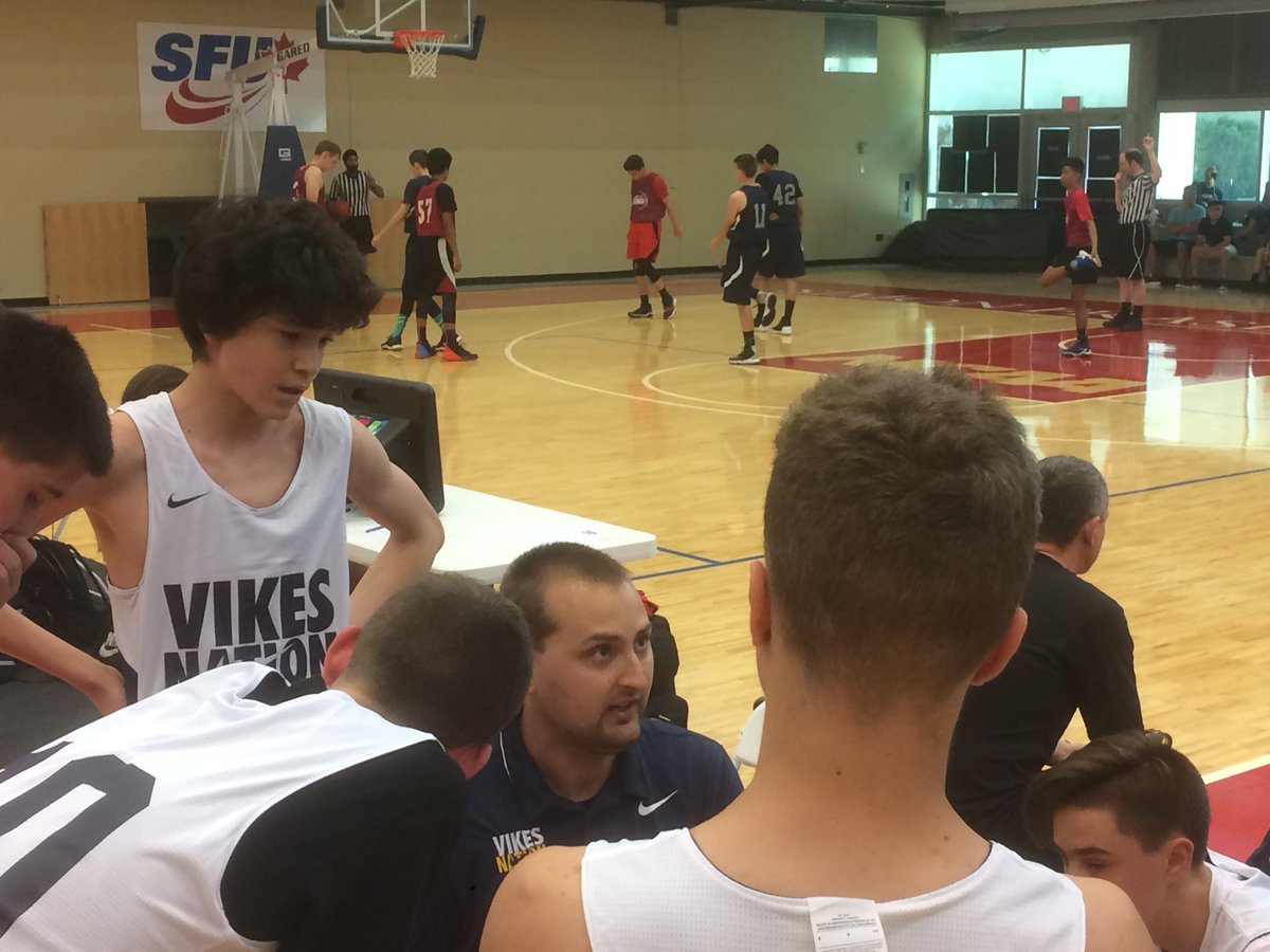 VikesNationU16's tweet photo. U14 Vikes Nation coach Joe Thomas talks to his team during timeout in game vs. BC Bounce at the 3D Spring Showcase at SFU https://t.co/oYwD3JRG01
