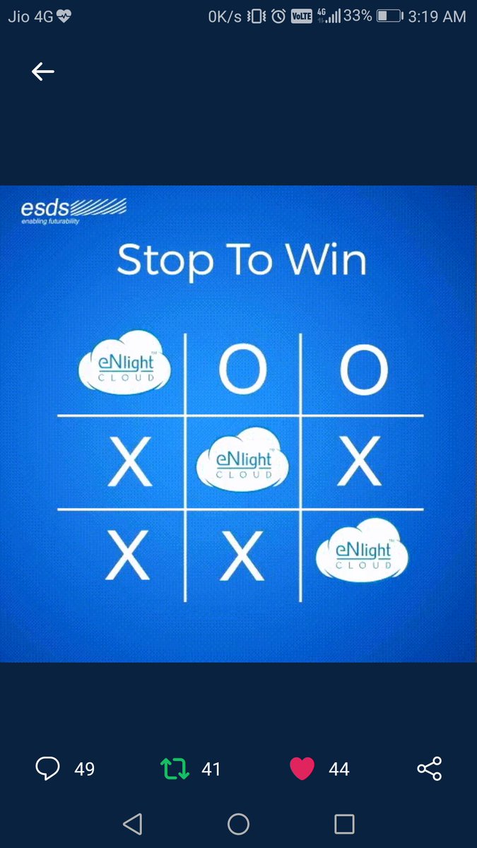 prashantDocean's tweet image. Here is my screenshot of #TicTacToe
aligning the #eNlightCloud
#ESDSeNlight

@ankush_rohmetra
@vamsik0677
@ssharda932