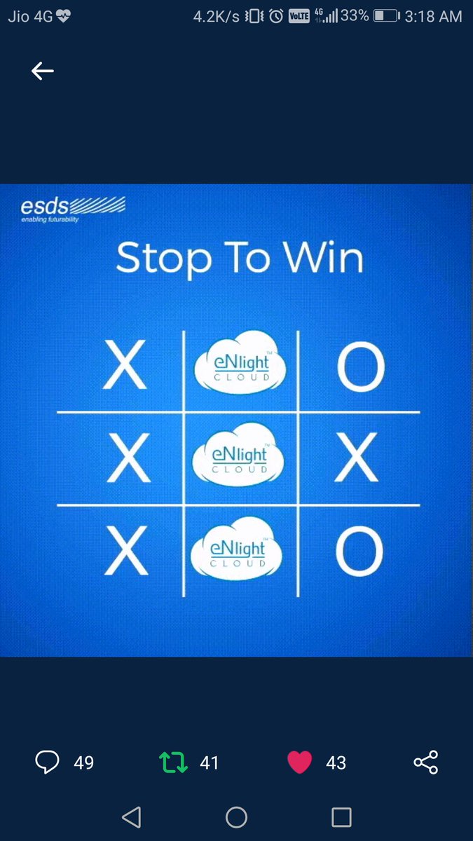 prashantDocean's tweet image. Here is my screenshot of #TicTacToe
aligning the #eNlightCloud
#ESDSeNlight

@ankush_rohmetra
@vamsik0677
@ssharda932