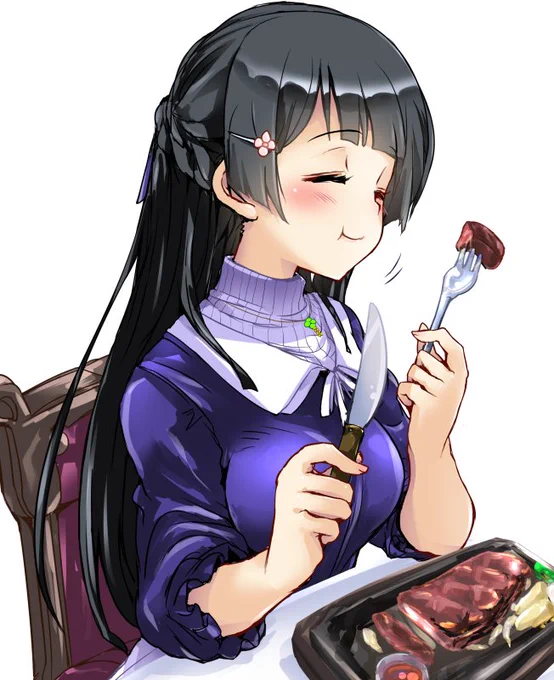 和牛ステーキを食べる委員長(20万突破おめでとうさまです) #みとあーと 