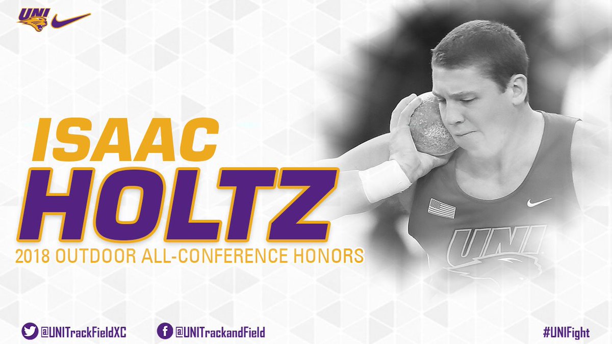 UNITrackFieldXC's tweet photo. Keegan Tritle edges teammate Isaac Holtz in the shot put. The duo take 2nd and 3rd overall at the MVC Championships! 

#UNIFight https://t.co/ECrcQo3Gxk