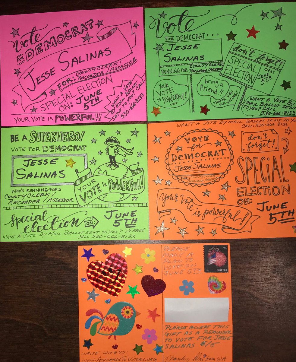 glhertel's tweet photo. 5 out for Jesse Salinas!! Rockin the Neon for #YoloStrong https://t.co/2JUeftqq55. Look out CA these bright babies are coming your way!!! #PostcardsToVoters! https://t.co/xJgYJiStWj