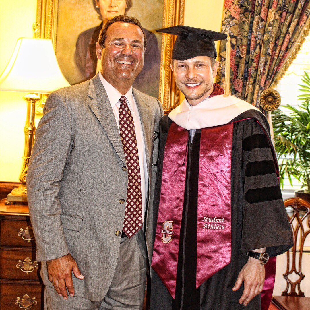 CofCSports's tweet photo. Welcome Back to #TheCollege to @CofCMensTennis Alum Matt Czuchry (β99), who spoke at commencement. The Hollywood actor currently stars in the @ResidentFOX. Czuchry graduated summa cum laude in history and political science and received an honorary doctorate degree at #CofC2018 π https://t.co/uYKqhNLaua