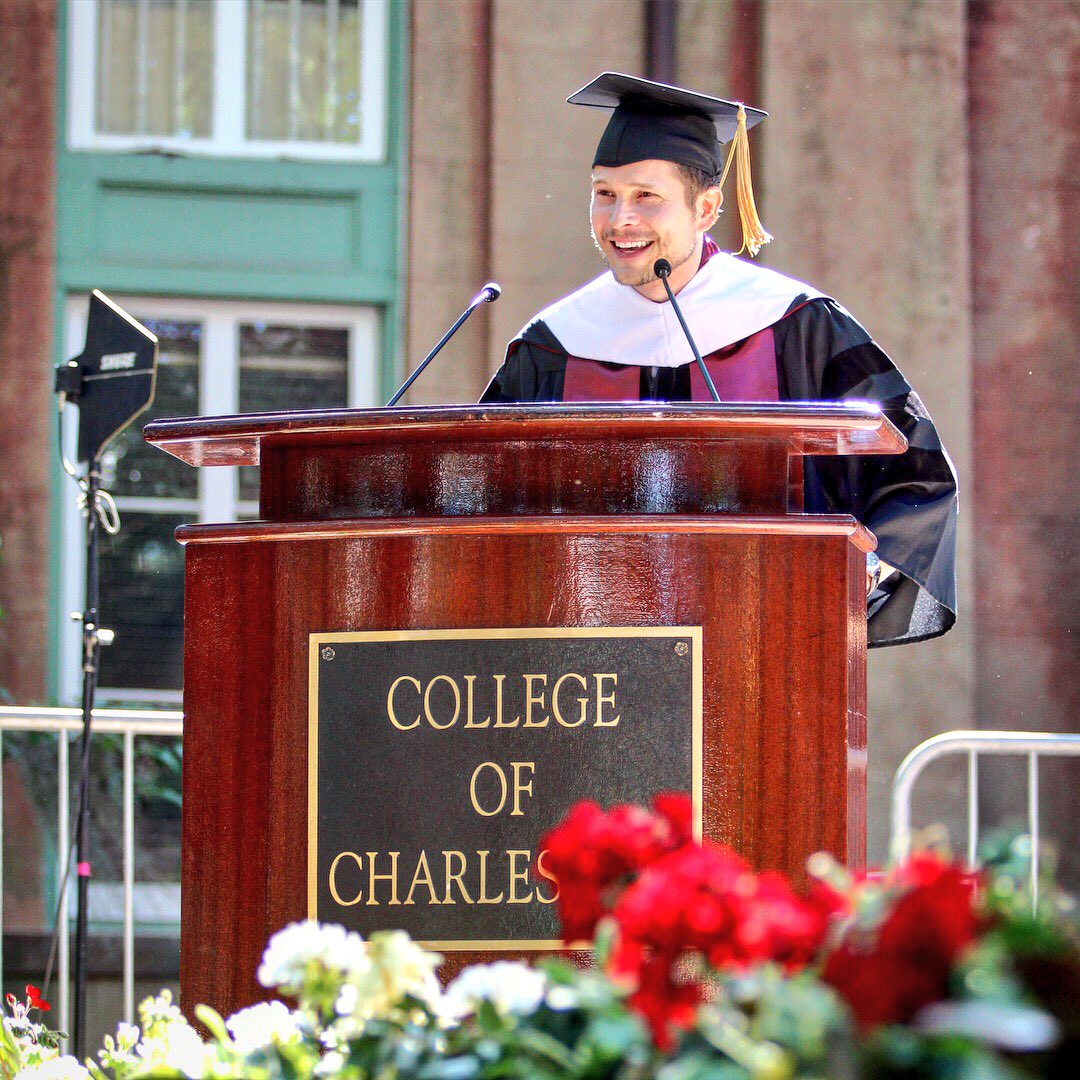 CofCSports's tweet photo. Welcome Back to #TheCollege to @CofCMensTennis Alum Matt Czuchry (β99), who spoke at commencement. The Hollywood actor currently stars in the @ResidentFOX. Czuchry graduated summa cum laude in history and political science and received an honorary doctorate degree at #CofC2018 π https://t.co/uYKqhNLaua