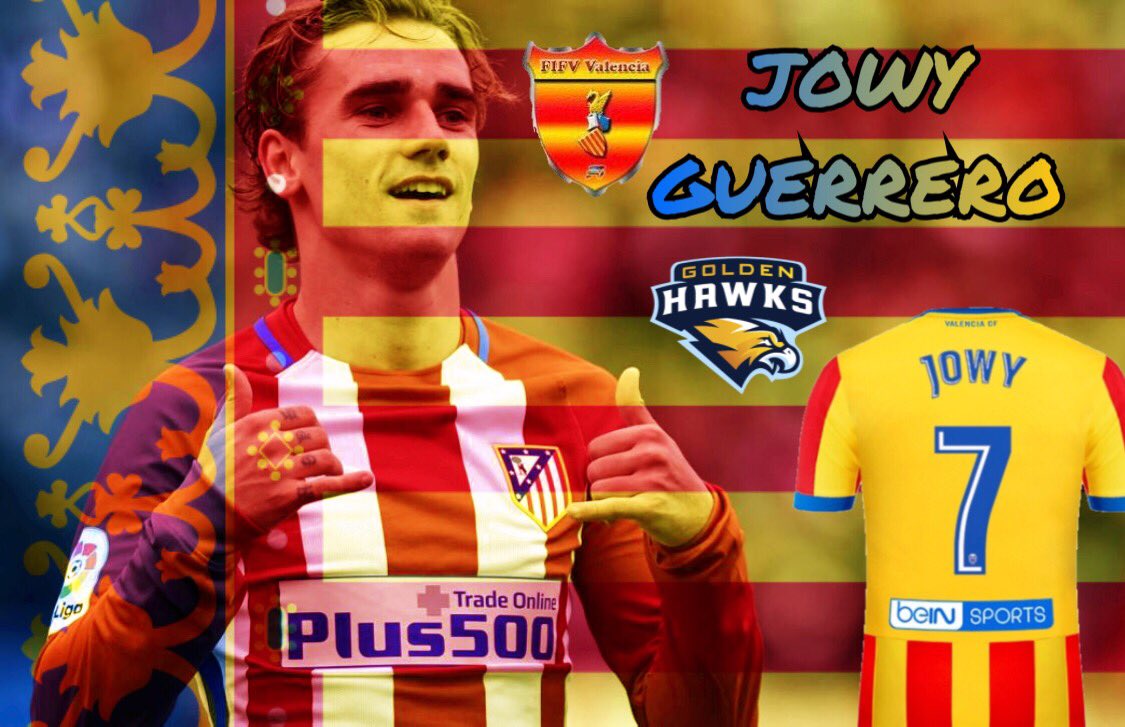 Presentamos otro fichaje estelar!!!!
@JowyGuerrero10 | El atacante de el Golden Hawks y uno de los mejores jugadores de españa se incorporá a nuestra plantilla con el dorsal 7. Bienvenido a la que será tu casa JOWY!!!!!!! 💛❤️💛❤️💙💙

#VamosValenciana 
#JowyGol