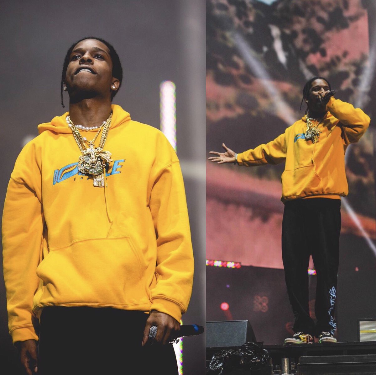 UpscaleHype's tweet photo. .@asvpxrocky performs at the @rollingloud festival rocking a #domiciletokyo hoodie, @chromeheartsusa sweatpants, and @VANS_66. #asaprocky #chromehearts #vans #rollingloud https://t.co/CHlVKye56w https://t.co/UVFY0MjTdx