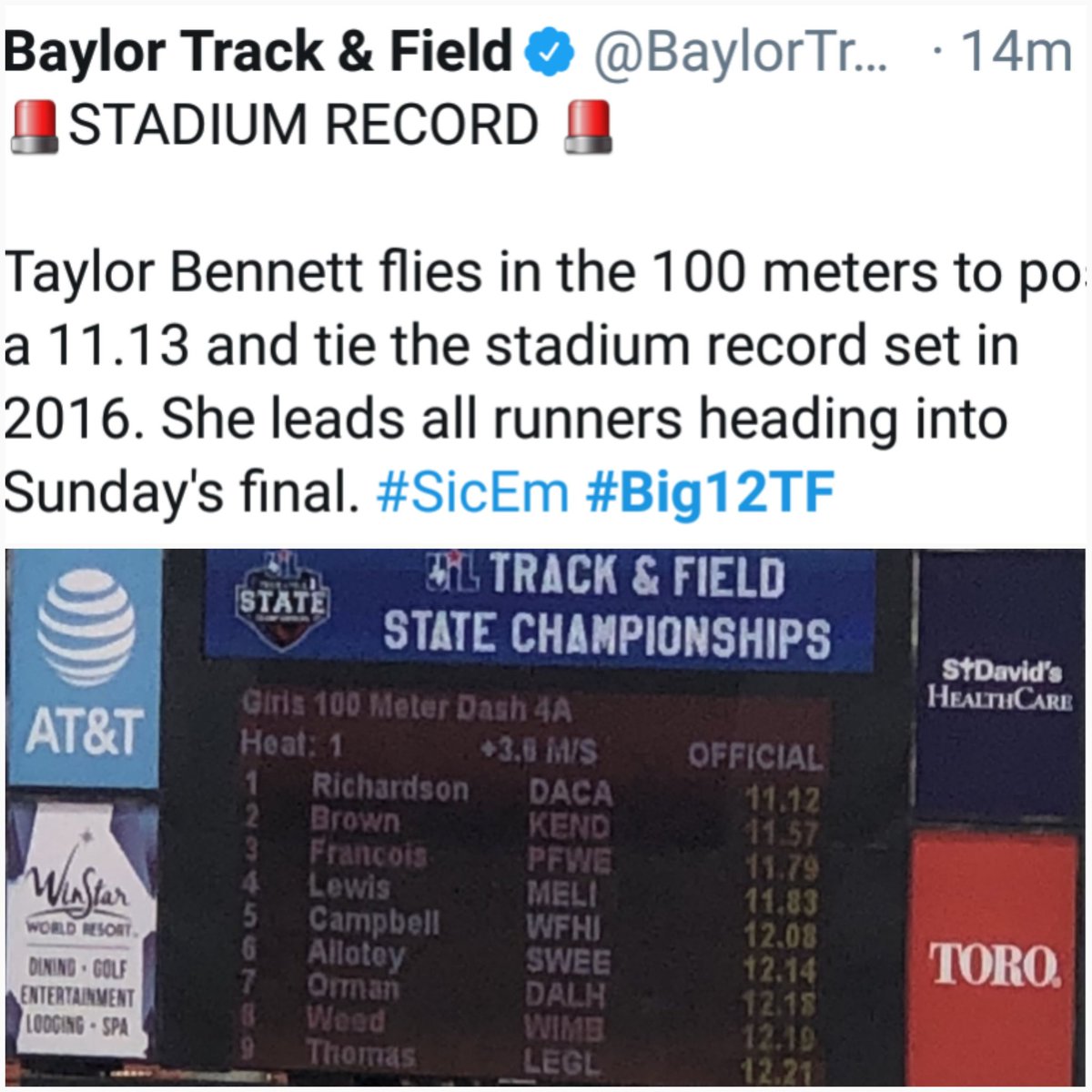 Mr_G101's tweet photo. @DWCarterHS Congrats 👏🏾 did U realize that she just ran faster then a lot of girls in college 🏃🏾‍♀️ Pls tell me ShaCarri is going to @TexasTFXC cc @MsFastTwitch @thEMANacho @bendall_k https://t.co/uE5uFNUMo6