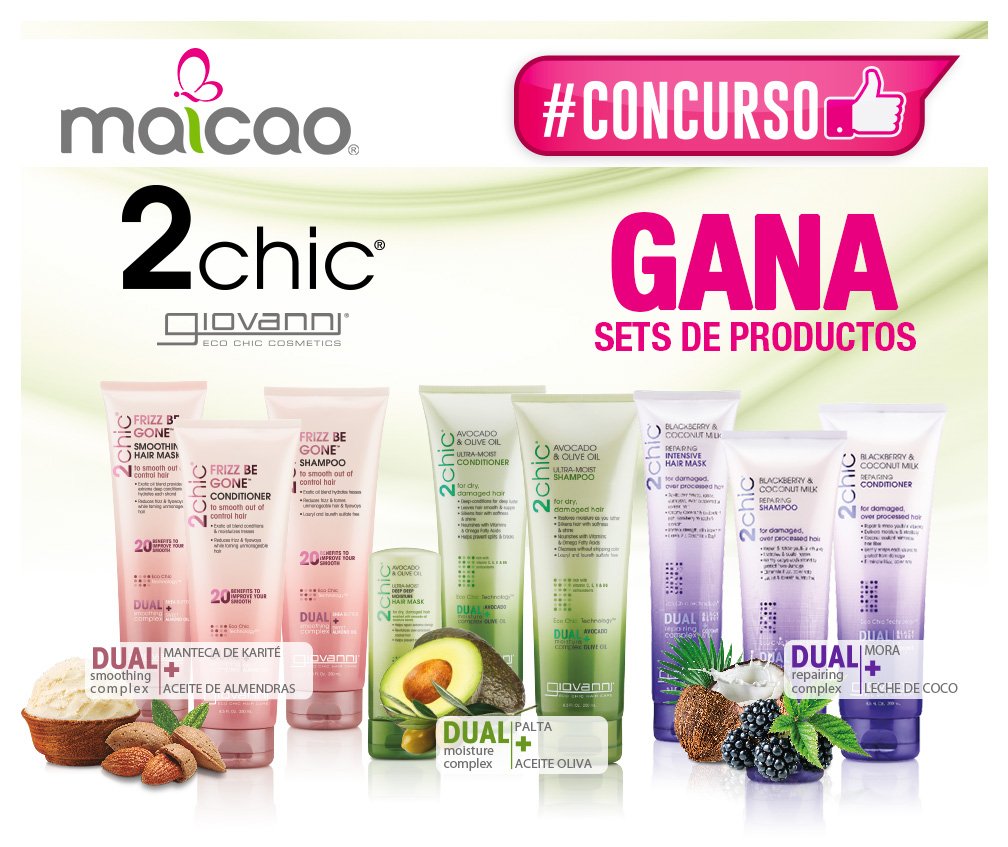 Maicao_cl's tweet photo. #CONCURSO! Gana uno de los sets de los nuevos productos capilares #2CHIC, con los que conseguirás un cabello sin frizz, hidratado o reparado intensamente... ¡Participa! ► https://t.co/NPSmbpaiJV 💆♀️💗✨ https://t.co/zUvmXj9zqx