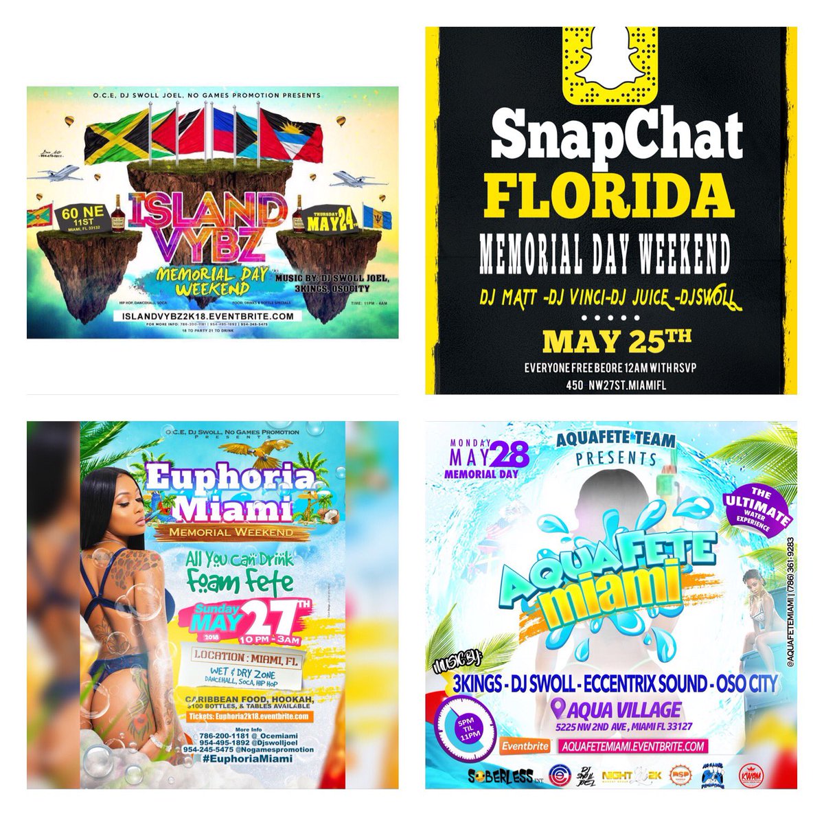 NogamesElric's tweet photo. Memorial Day Weekend Miami 2018 🏖👓🌴
#Islandvybz🇧🇧🇧🇸🇨🇺🇭🇹🇯🇲🇳🇴🇬🇾
May 24th
https://t.co/fdIjvp7ssK

#SnapchatFlorida👻🔥
May 25th
https://t.co/5OtAIQNlt4

#Euphoriamiami💦🔥😈👅🎥
May 27th 
https://t.co/0n3mCv02t0

#AquafeteMiami🐬💧
May 28th
https://t.co/nM8AU7pFer https://t.co/zpDpq98TDx