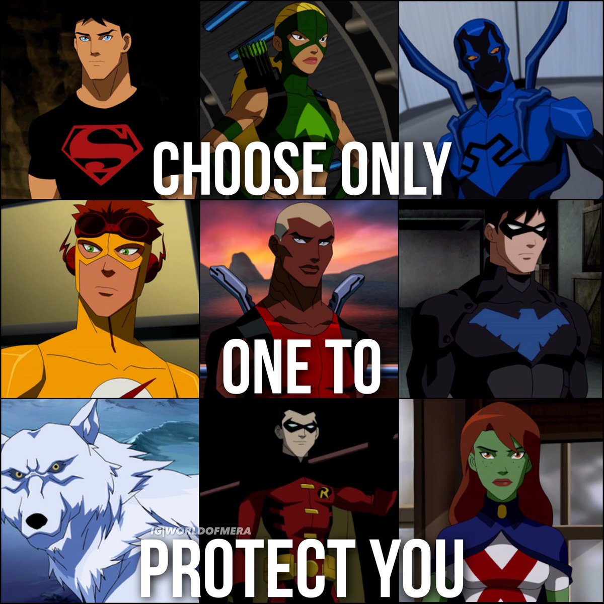 amissimii's tweet photo. Choose one to protect you #YoungJustice https://t.co/go3xA8ujyq