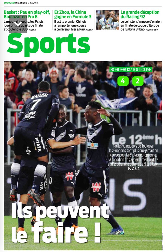 DonFcgb's tweet photo. 🗞 La Une @SudOuest_Sport du jour !
🙏🏽🙏🏽🙏🏽🙏🏽🙏🏽🙏🏽🤞🏽🤞🏽🤞🏽🤞🏽🤞🏽
#Girondins #CourseALEurope https://t.co/9rebCbNHuh