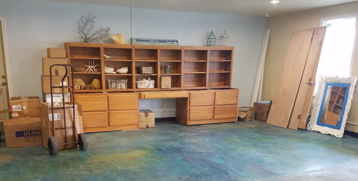 LuckySeaBean's tweet image. Beginning to get real! We're busting our rumps to get moved in the new retail boutique! Hoping to have the #Etsy store back up &amp;amp; running online with limited product line next week while we continue to get settled.
It's going to be awesome! 
#Shellabration #comingsoon #PortAbound