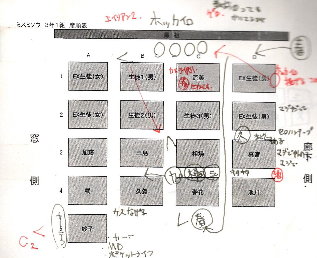 牛乳王子 ミスミソウ ３年１組席順表 ミスミソウ