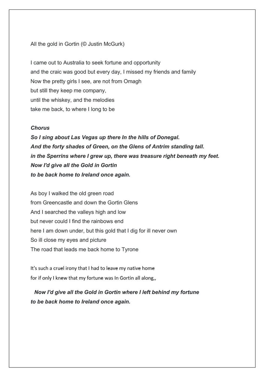 boogiemenbandni's tweet photo. Here are the lyrics. "All The Gold In Gortin" single, is now available to pre-order &amp; download to your device on 18th May when it goes live. Please share and request it on your favourite station. Here is the link to download directly to your device. https://t.co/PcbBI69KTn https://t.co/G5BL2bZjaD