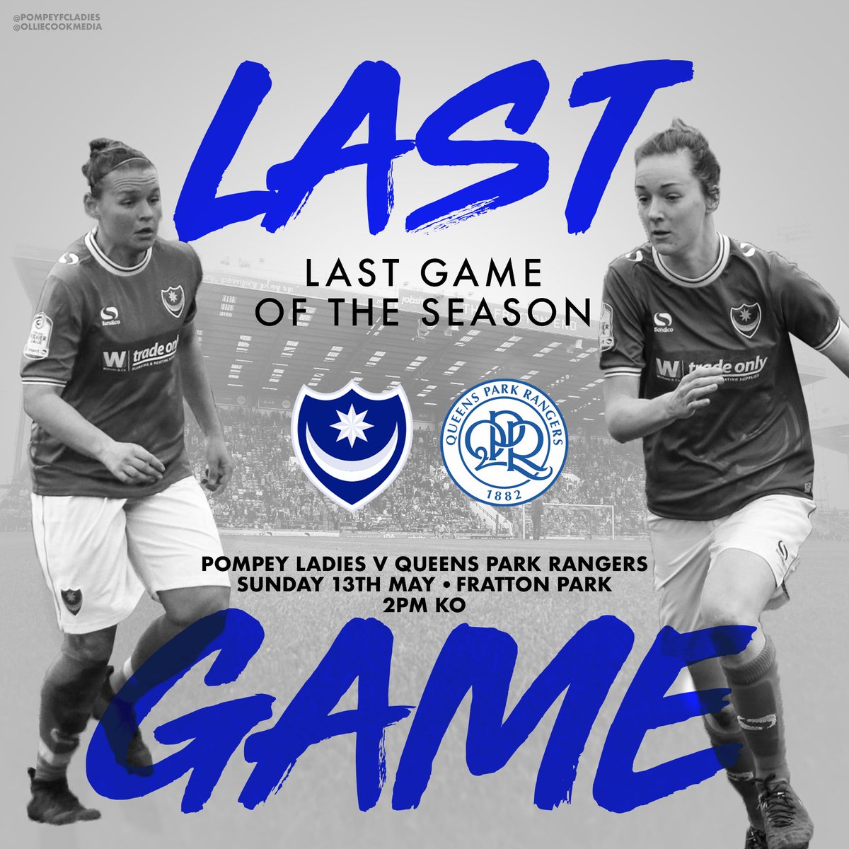 PompeyWomen's tweet photo. 📸 It's Matchday...

➡️ We host @QPRLFC at Fratton Park this afternoon, kick-off 2pm!

🎟️ £4 Adults, £2 Concessions, @officialpompey Season Ticket Holders FREE, U10's FREE with paying adult. Turnstiles 1-4 in Fratton End.

#PridePassionPompeyLadies 🔵⚪ https://t.co/rIl3X8EqsL