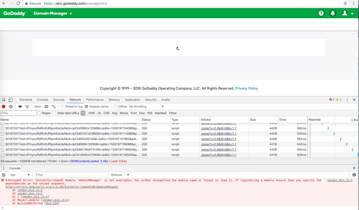 Dean_Lot's tweet photo. @GoDaddyHelp This has been happening for a week. I cannot manage my DNS entries. Please help, I'd really like to get my web-site up and running! But your DNS page has been unavailable for 1 week. https://t.co/xQVsRCUyQz