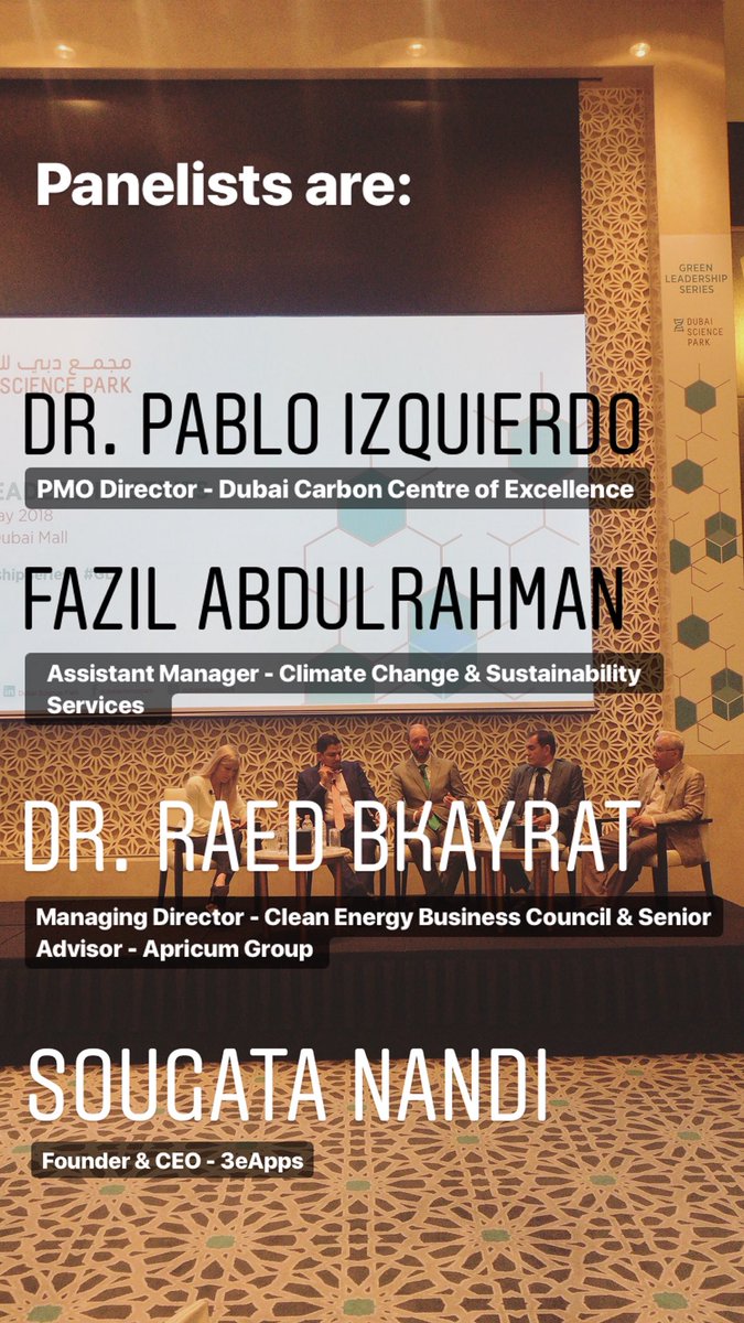 DxbSciencePark's tweet photo. Meet the panelists at #GLS discussing the future of #Dubai’s Green Economy https://t.co/w8YDpZzLd5