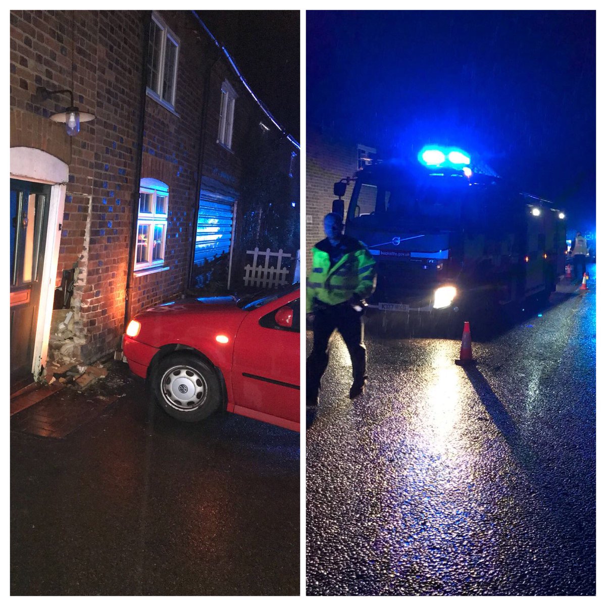 TVP_Bucks's tweet photo. Team 4 would like to thank the residents of Wing for their patience earlier, whilst the 3 emergency services dealt with a very serious incident. This vehicle collided with a house. The scene has now been secured and the road is open again.  #everydayisdifferent #P2473 https://t.co/oCLY2cJDEd