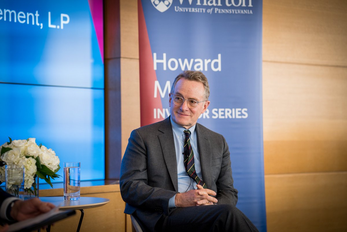 Wharton's tweet photo. At the investor series bearing his name, @Oaktree's Howard Marks #W67 said the current economic recovery could be hitting its limits, but that we shouldn't automatically think bubble-crash. @whartonknows what's ahead for the bull market: https://t.co/o6DkeLHjuN #WhartonGrad https://t.co/9xAySJoJEx