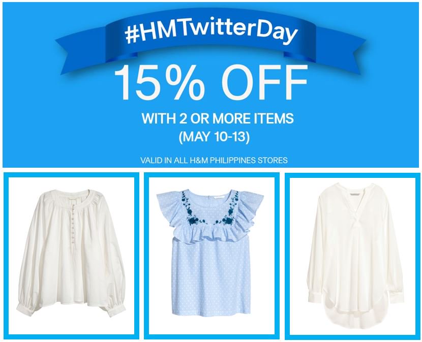 hmphilippines's tweet photo. You're in for a treat this Mother's day! Present this post and GET 15% OFF on 2 or more items. Shopping starts NOW! #HMTwitterDay https://t.co/hVkcMbl8n3