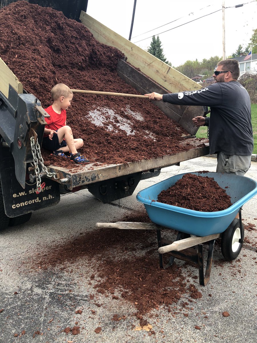 WeatherbeeJill's tweet photo. It was put your kid to work day! Who knew work could be so fun? I don’t know who had more fun Hunter or his uncle Robbie! #workinghard #unclerobbie #wheelbarrowrides #dirtyboy https://t.co/CwJR54lPSG