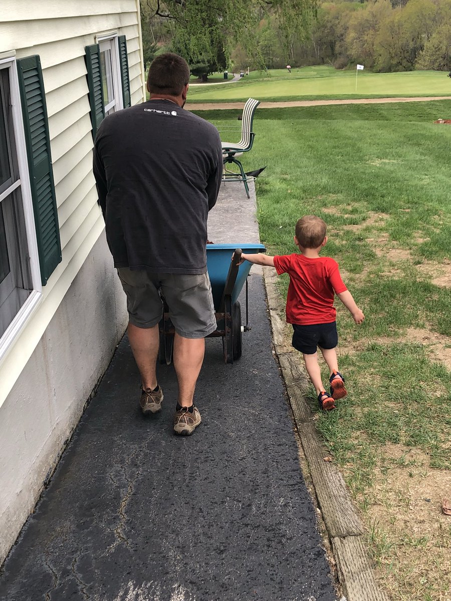 WeatherbeeJill's tweet photo. It was put your kid to work day! Who knew work could be so fun? I don’t know who had more fun Hunter or his uncle Robbie! #workinghard #unclerobbie #wheelbarrowrides #dirtyboy https://t.co/CwJR54lPSG