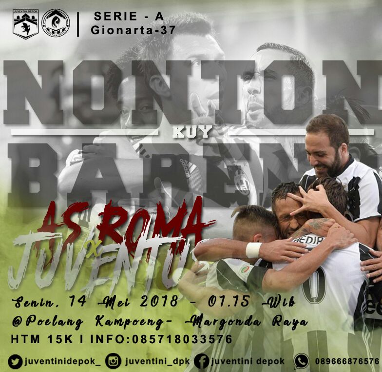 JUVENTINIDEPOK_'s tweet photo. #EventNobar
Apakah Olimpico akan jadi tempat piala kedua di musim ini?
Yuk kita nobarin laga tandang lawan As R*ma di Poelang Kampoeng cafe jam 01.15 dini hari nanti. https://t.co/OTCw8Hv8cY