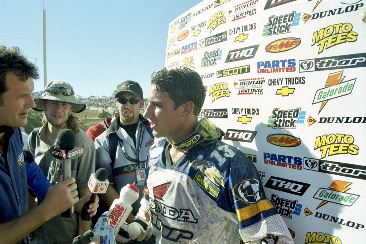 7 days and counting until @ProMotocross fires off the line @hangtownmx so I’m posting some old shots I took when I hooked up a press pass in 2001.  Next up is a shot of Davey Coombs interviewing @SebTortelli #Motocross #picoftheday #ride