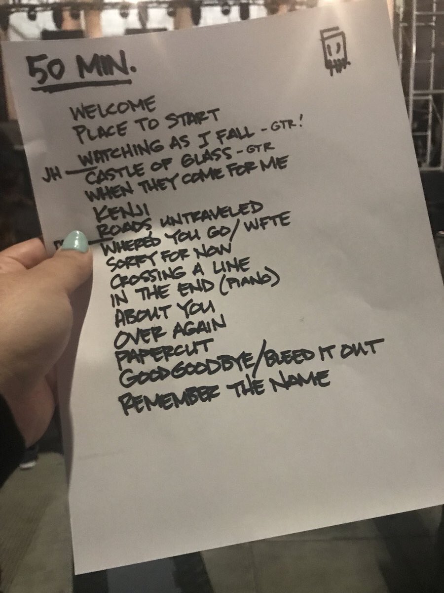 LinkinParkMsia's tweet photo. Both setlist for @mikeshinoda today’s show!

@kroq #WeenieRoast &amp; #IdentityLA 

📷: @LPLive &amp; @LinkinParkMX 

#PosttraumaticTour #PostTraumatic #PostTraumaticInMalaysia #PostTraumaticMalaysia https://t.co/oJQLwkERRo