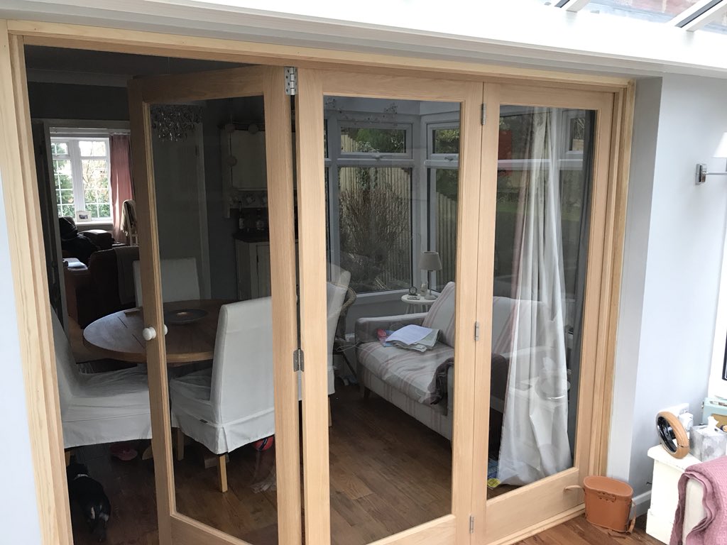 MarkProServices's tweet photo. Folding doors installed for client in #TunbridgeWells after we laid new laminate flooring #carpentry #flooring #joinery https://t.co/1QigvqXnZu
