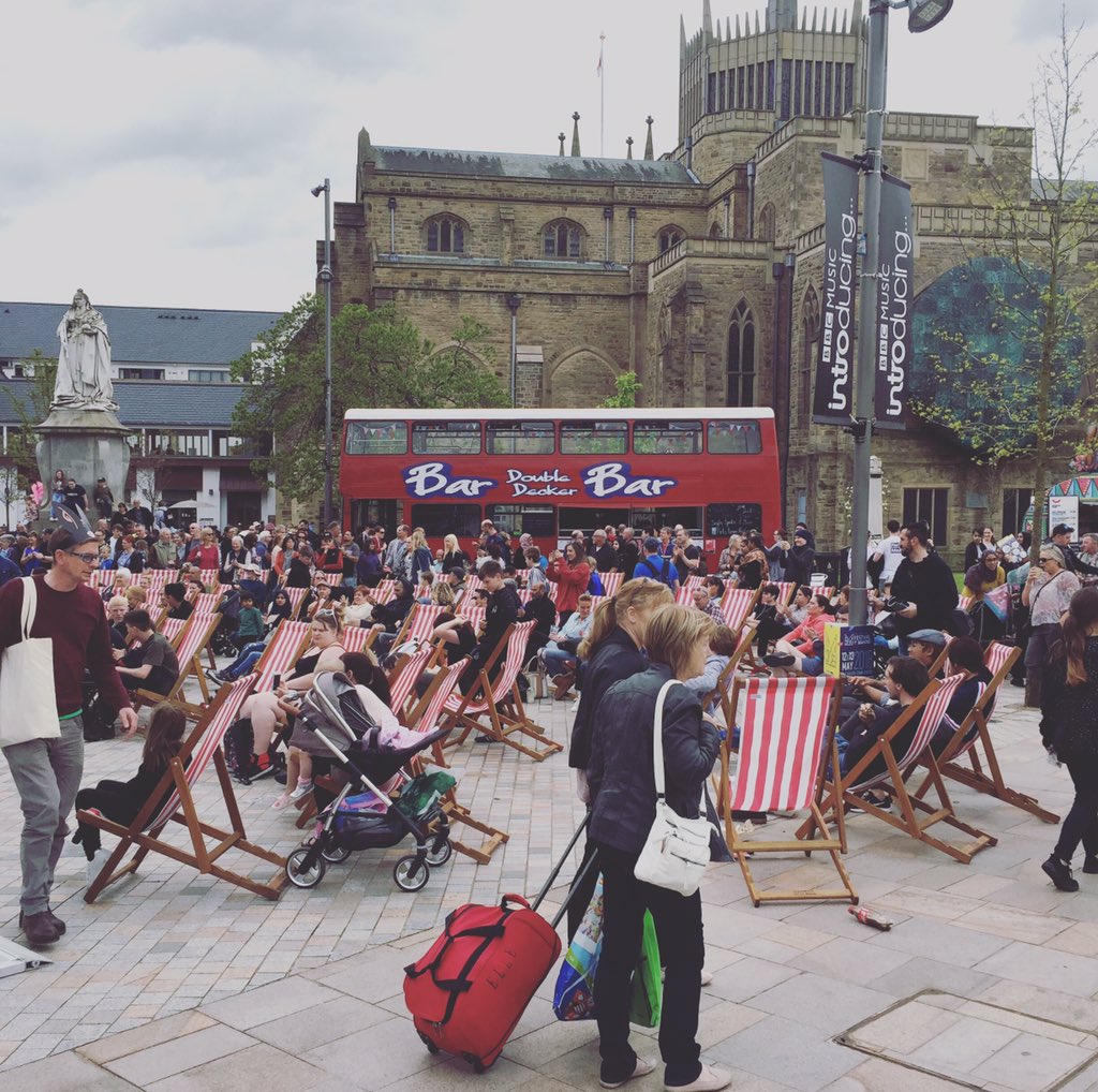 doubledeckerba's tweet photo. If your near blackburn today come along to cathedral quarter for some live music and a drink from the bus for day 2 of @festofmaking @BBCLancashire @BBCIntroLancs #festivalofmaking #introducingstage #bbc #blackburn #sanmiguel https://t.co/oTT67RGMr0