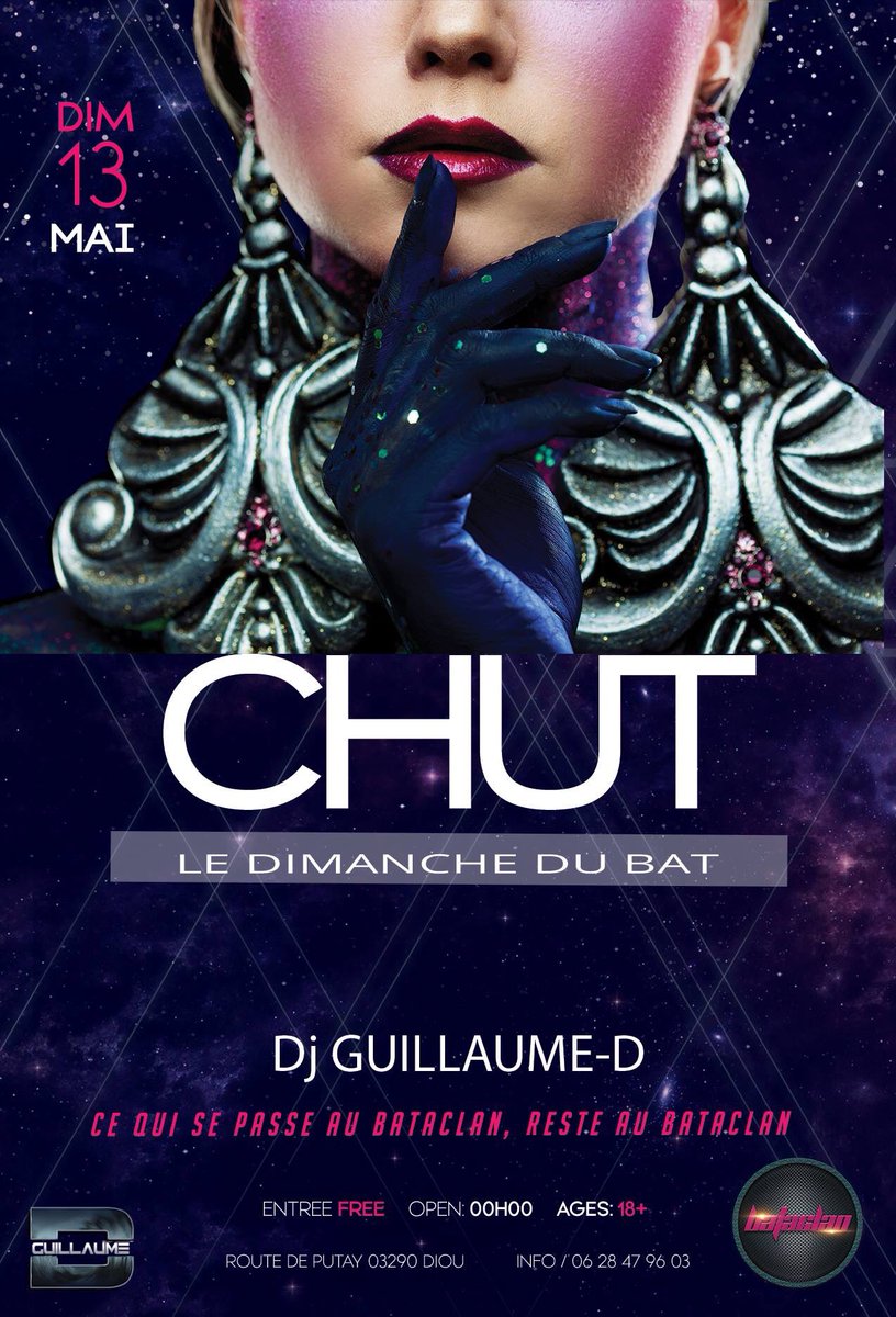 BataclanClub's tweet photo. DIMANCHE 13 MAI
Sans oublier votre rendez vous du dimanche BAT
Notre DJ Guillaume-D va vous embarquer dans sa folie pour vous enflammer sur le dance floor.
Start minuit 
Entrée gratuite pour tous
Back room 🔞
Snack 🍔🍟🌭
Âges: 18+ 
Info et réservation:0628479603
Bataclan 03 Diou https://t.co/vPUTrpJSPh