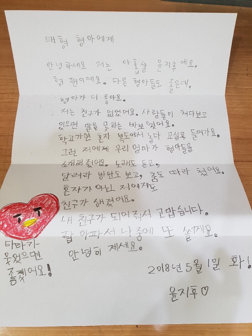 BTS Translations / Bangtansubs on Twitter: "180513 V's Tweet I hope this reaches Jihoo👍🏻🐯 (T/N: V posted a in response a fan letter sent by 9 year old BTS