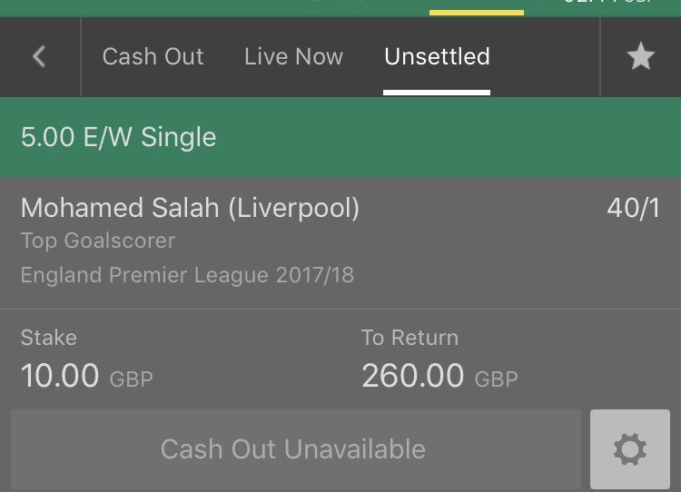 At the beginning of the #PremierLeague season I thought <a href="/MoSalah/">Mohamed Salah</a> looked like something special. Today I may get my return <a href="/bet365/">bet365</a>  #LiverpoolFC #MoSALAH #topgoalscorer