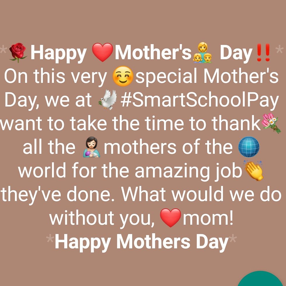 SmartSchoolPay's tweet photo. 🌹Happy ❤Mother's👩‍👧‍👦 Day‼

On this very ☺special #Mother's Day, we at 🕊#SmartSchoolPay want to take the time to thank💐 all the 🤱🏻#mothers of the 🌐#world for the amazing job👏 they've done. What would we do #withoutyou, ❤#mom! https://t.co/acsyP4EDMg