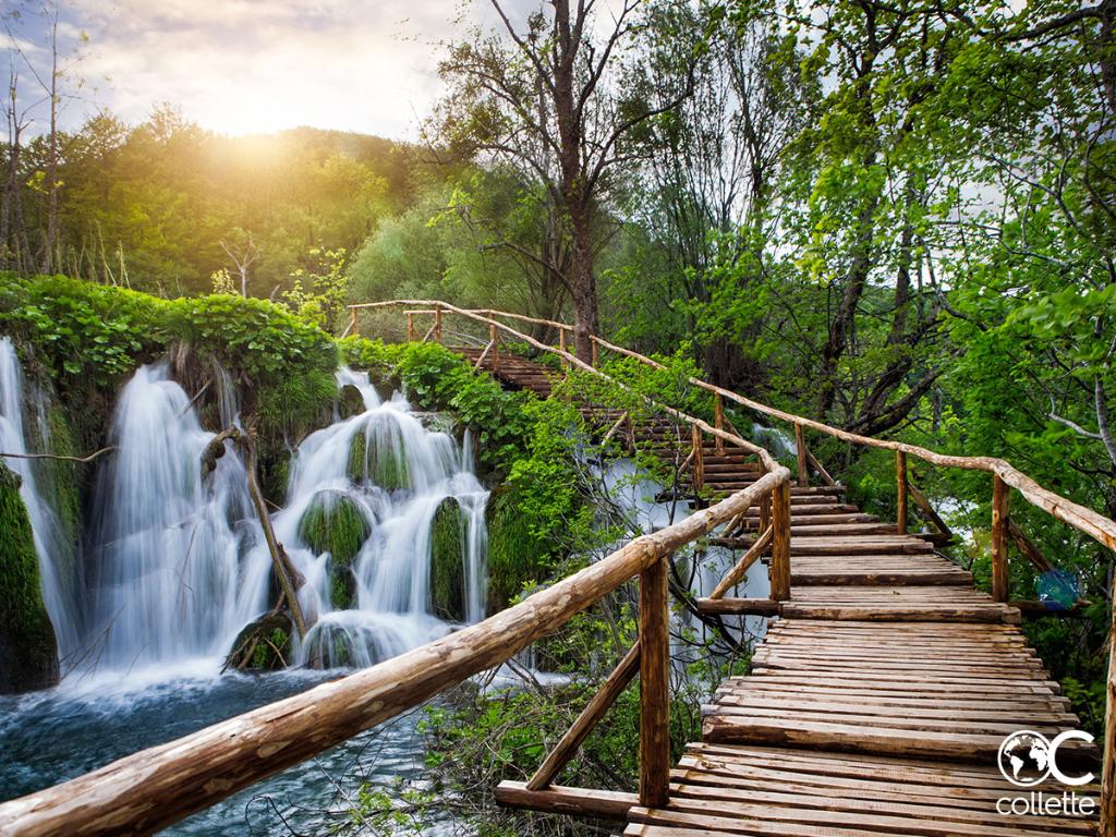 Plitvice Lakes, the largest croatian national park with 16 waterfalls, ancient forests, natural and man made bridges