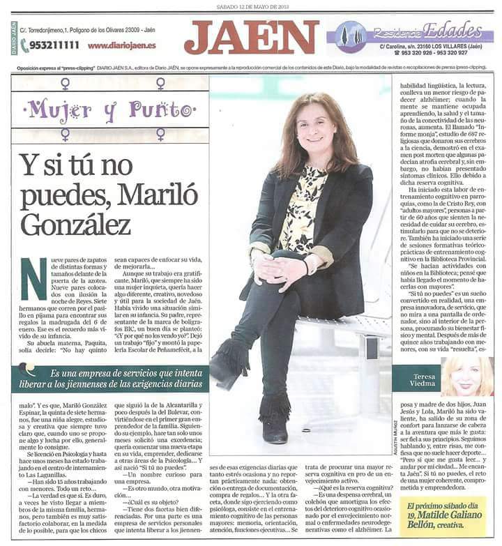 sinopuedes's tweet photo. 🎙️📰 Esta semana, @ViedmaTeresa entrevista a Mariló González en su sección "Mujer y punto", de @DiarioJAENes. Muchas gracias por plasmar de forma tan bonita nuestro objetivo y aspiraciones. https://t.co/60Cu0SB3Vz